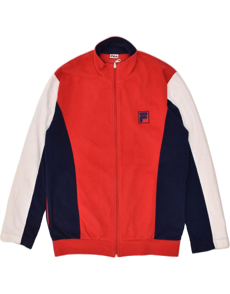 FILA Mens Fleece Tracksuit Top Jacket Small Red Colourblock Polyester | Vintage Fila | Thrift | Second-Hand Fila | Used Clothing | Messina Hembry 