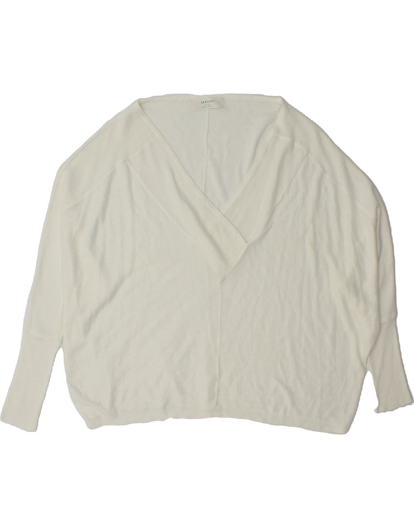 Pull oversize à manches 3/4 et col V pour femme ZARA, taille UK 14