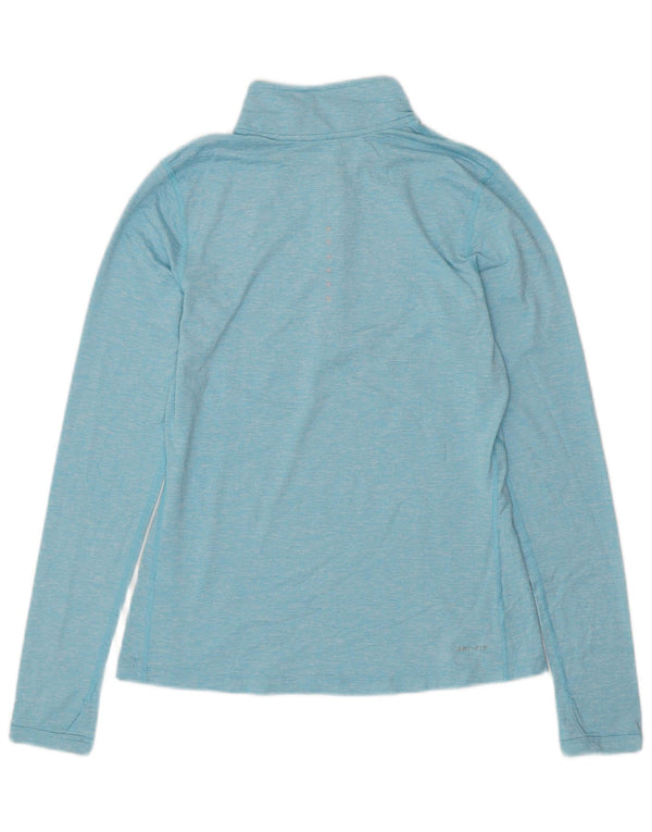 NIKE Womens Dri Fit Zip Neck Top Long Sleeve UK 10 Small Blue Flecked