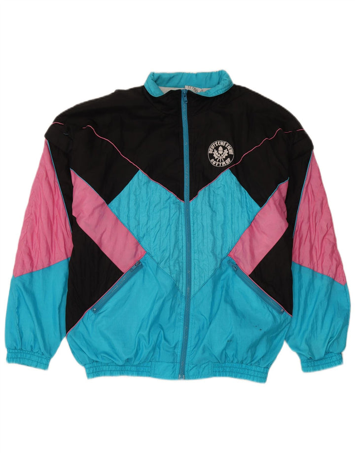 Vintage Mens Tracksuit Top Jacket Medium Blue Colourblock Nylon