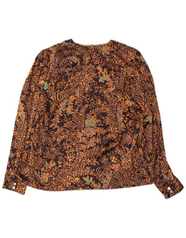 Domina Womens Shirt Blouse IT 48 XL Brown Floral Silk