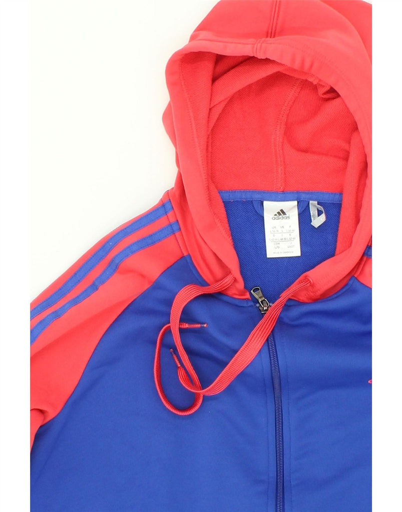 ADIDAS Womens Zip Hoodie Sweater UK 16/18 Large Blue Colourblock Polyester Vintage Adidas and Second-Hand Adidas from Messina Hembry 