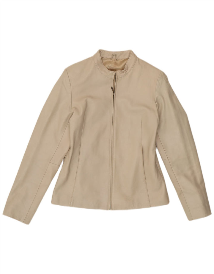 St. Bernard Womens Leather Jacket UK 12 Medium Beige Leather