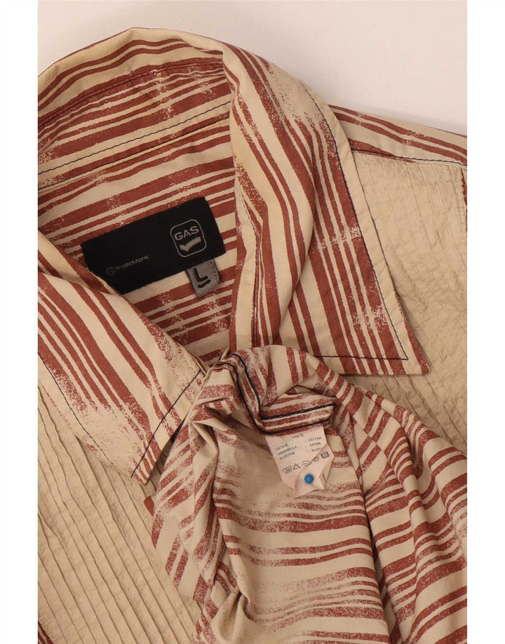 Gas Mens Shirt Large Brown Striped Cotton