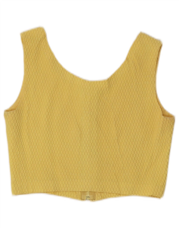 VINTAGE Womens Sleeveless Crop Top UK 10 Small Yellow