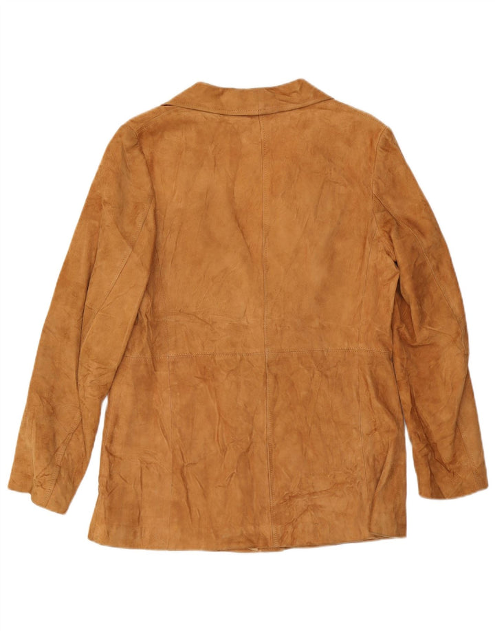 VINTAGE Womens Suede Jacket IT 46 Large Beige Leather