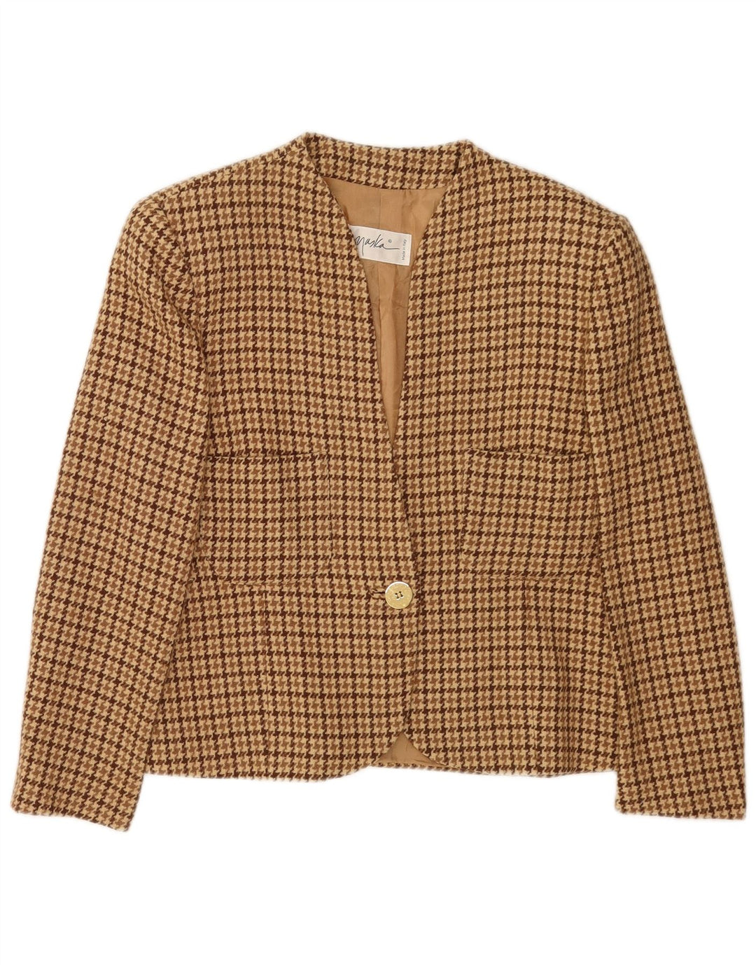Maska Womens 3/4 Sleeve Blazer Jacket IT 44 Medium Beige Houndstooth