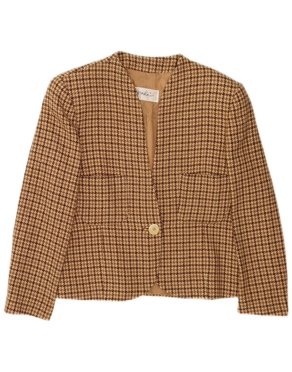 Maska Womens 3/4 Sleeve Blazer Jacket IT 44 Medium Beige Houndstooth