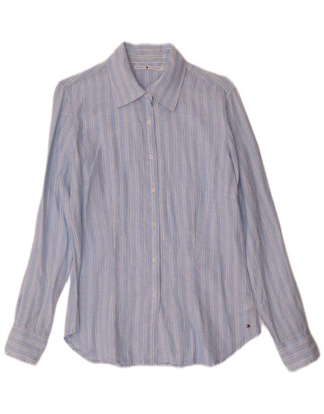TOMMY HILFIGER Womens Classic Fit Shirt US 12 Large Blue Striped Linen