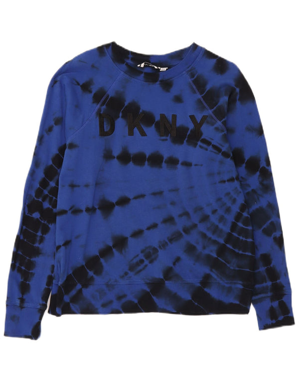 Dkny Womens Oversized Sweatshirt Jumper UK 6 XS Blue Tie Dye Cotton