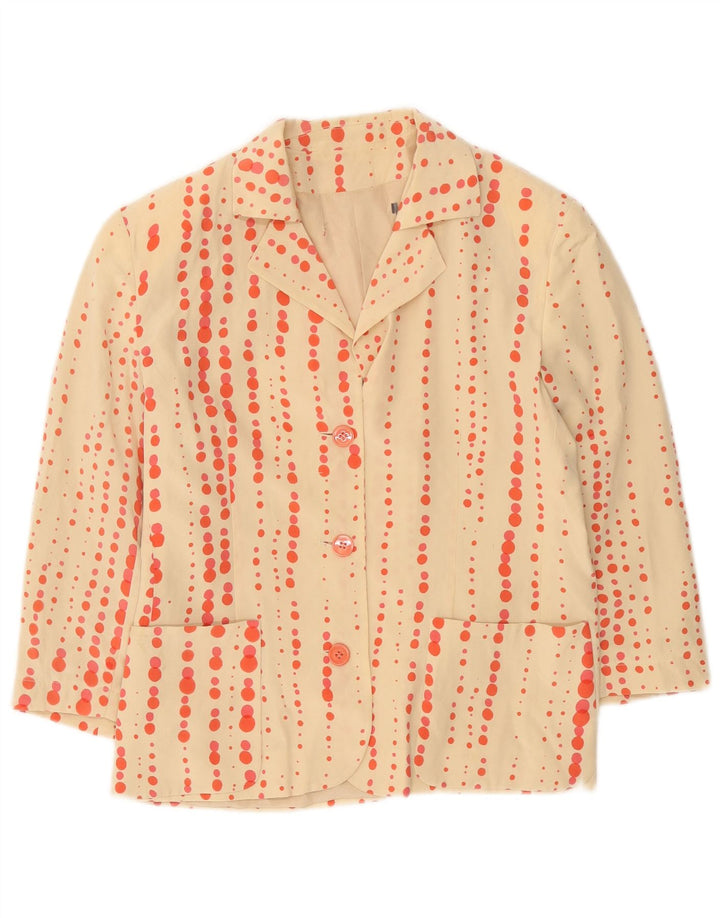 Vintage Womens 3/4 Sleeve 3 Button Blazer Jacket US 10 Large Beige Spotted