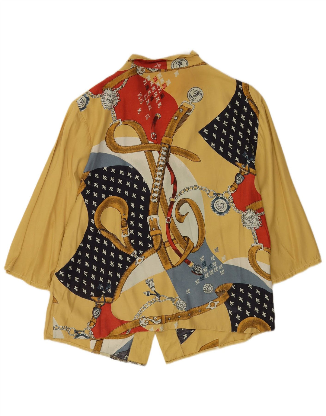 Vintage Womens Abstract Pattern 3/4 Sleeve Shirt Blouse UK 14 Large Yellow