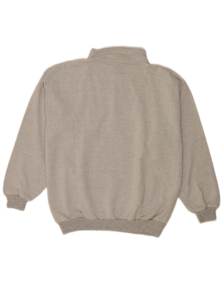 Vintage Mens Button Neck Sweatshirt Jumper XL Grey Cotton Retro