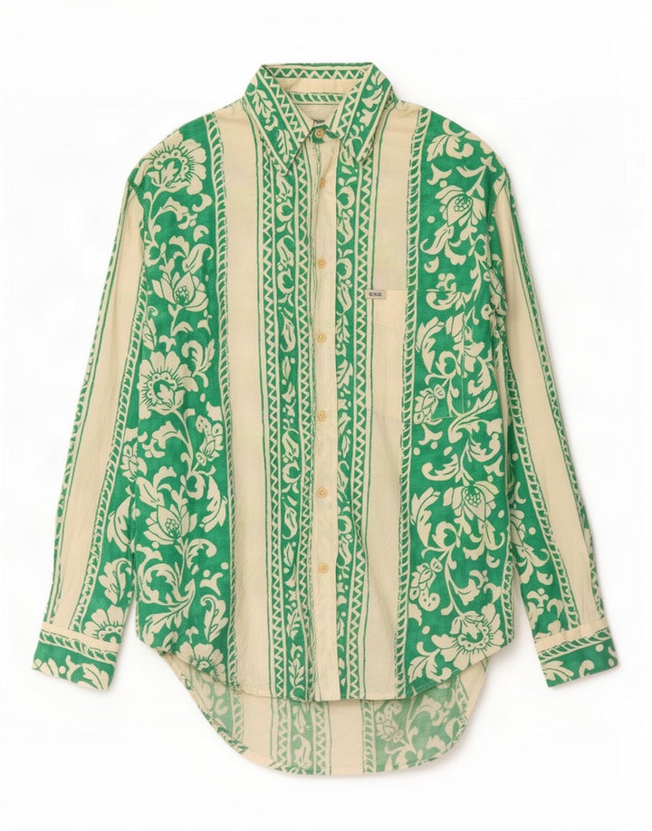 Gas Mens Shirt Small Green Floral Cotton