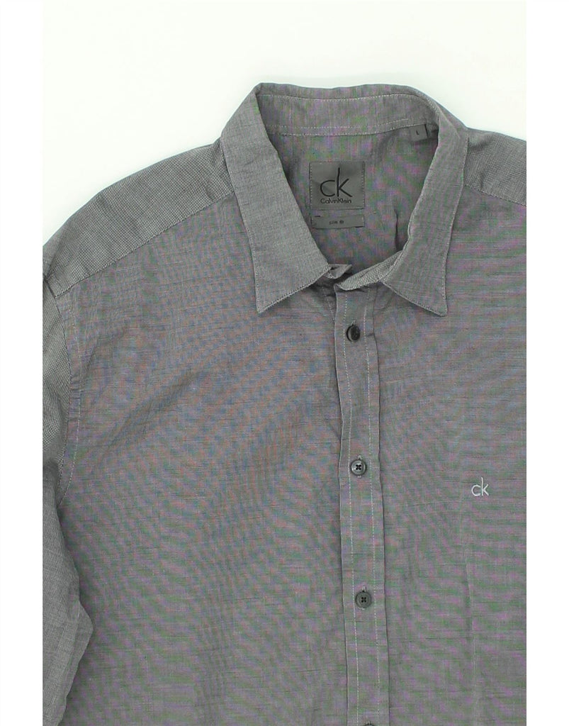 CALVIN KLEIN Mens Slim Fit Shirt Large Grey Cotton | Vintage Calvin Klein | Thrift | Second-Hand Calvin Klein | Used Clothing | Messina Hembry 