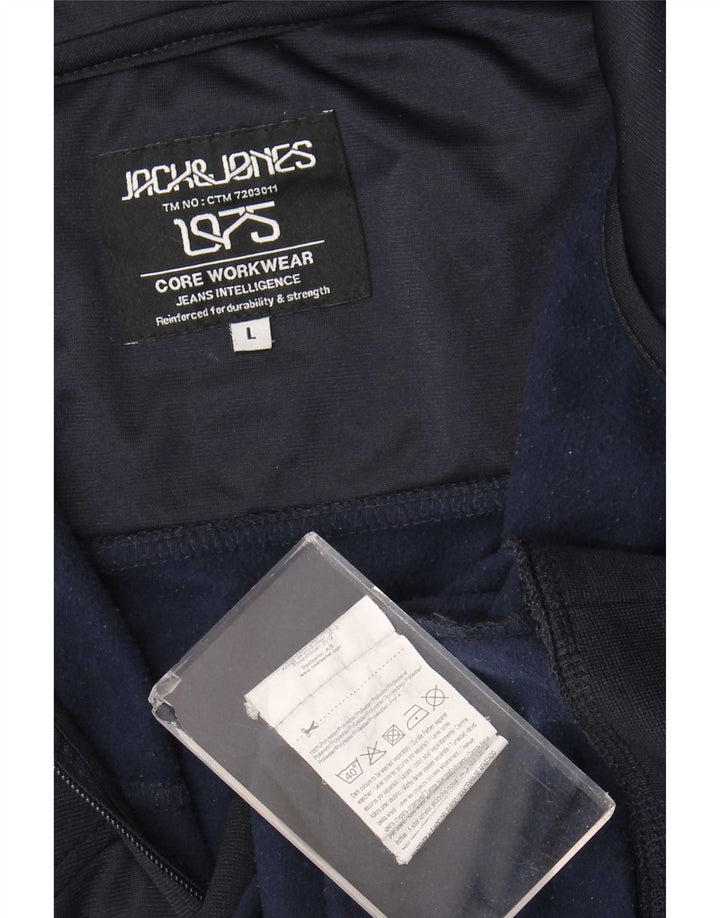 Jack & Jones Mens Zip Hoodie Sweater Large Navy Blue Polyester