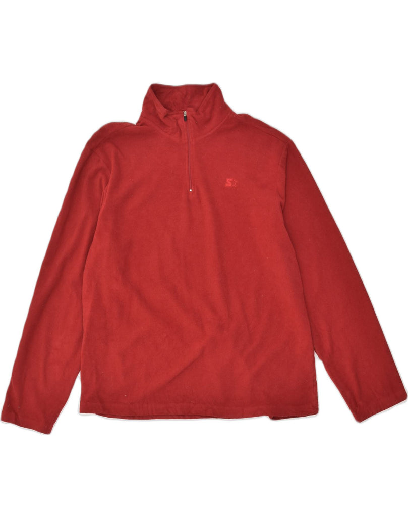 STARTER Mens Zip Neck Fleece Jumper Medium Red Polyester | Vintage Starter | Thrift | Second-Hand Starter | Used Clothing | Messina Hembry 