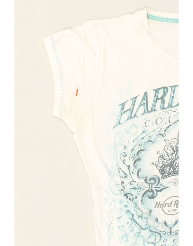 HARD ROCK CAFE Womens Barcelona Graphic T-Shirt Top UK 12 Medium White | Vintage Hard Rock Cafe | Thrift | Second-Hand Hard Rock Cafe | Used Clothing | Messina Hembry 