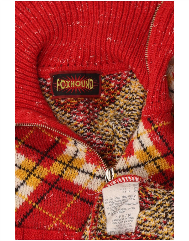Foxhound Mens Zip Neck Jumper Sweater XL Red Argyle/Diamond Wool