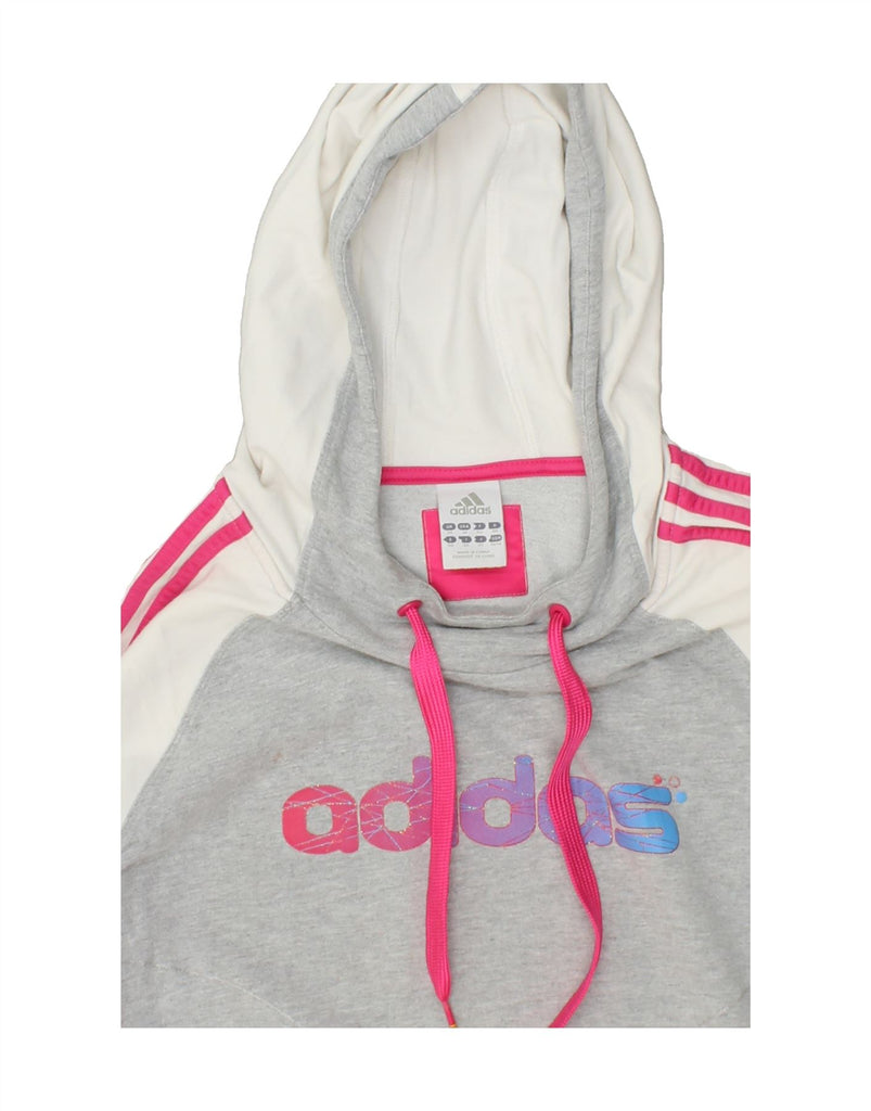 ADIDAS Womens Graphic Hoodie Jumper UK 14 Large Grey Colourblock Cotton Vintage Adidas and Second-Hand Adidas from Messina Hembry 