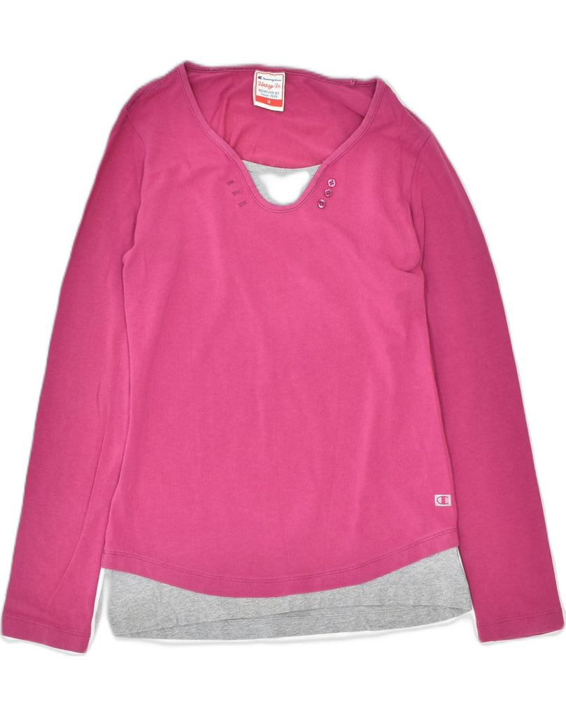 CHAMPION Womens Top Long Sleeve UK 12 Medium Pink | Vintage | Thrift | Second-Hand | Used Clothing | Messina Hembry 