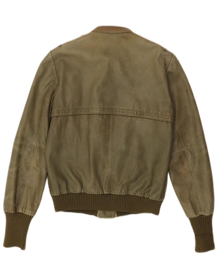 Seventy Womens Leather Jacket IT 42 Medium Green Leather