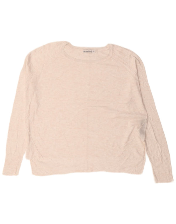 Zara Womens Oversized Crew Neck Jumper Sweater UK 16 Large White Viscose