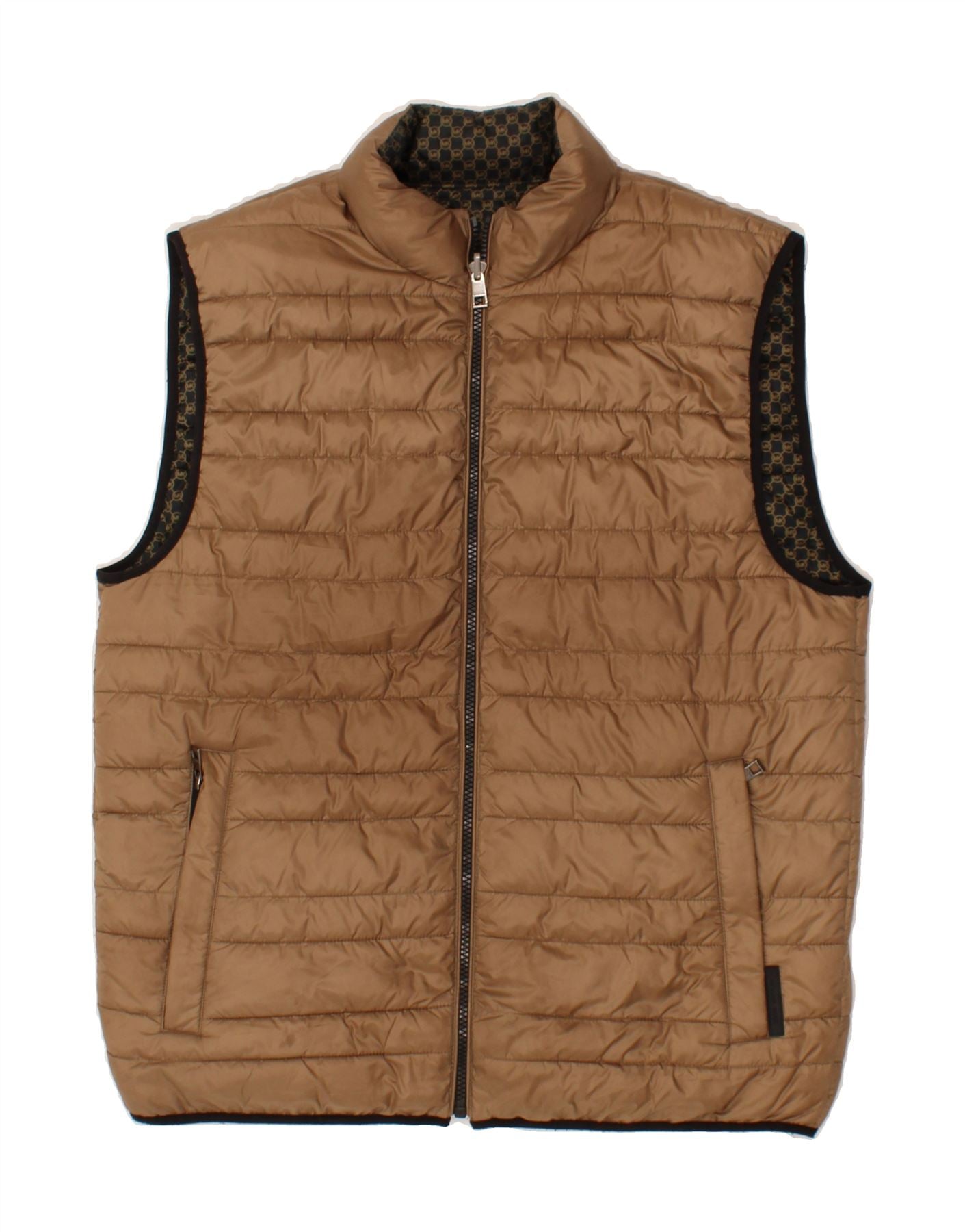 MICHAEL KORS Mens Reversible Padded Gilet UK 38 Medium Brown Polyester Vintage Second Hand Clothing Online Messina Hembry