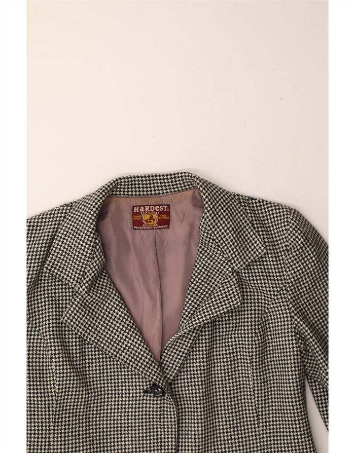 VINTAGE Womens 2 Button Blazer Jacket UK 14 Large Grey Houndstooth Vintage Vintage and Second-Hand Vintage from Messina Hembry 