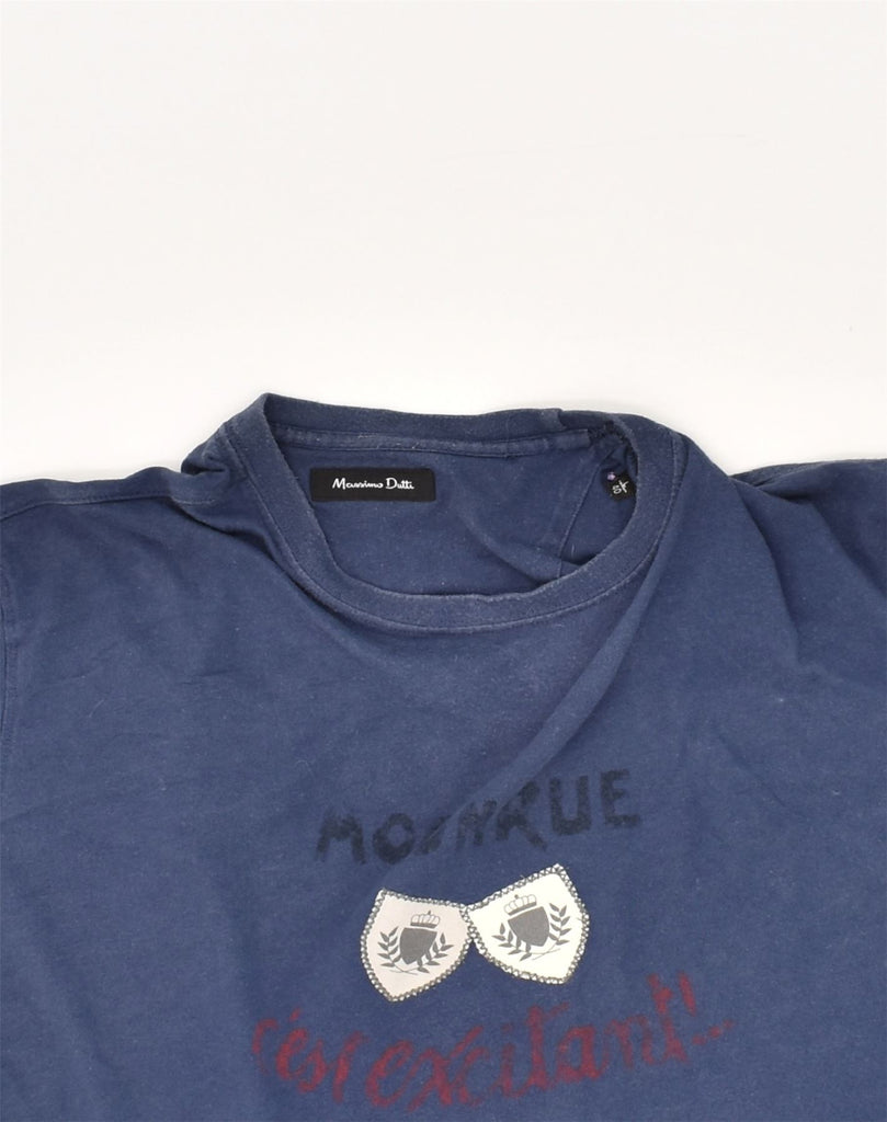 MASSIMO DUTTI Mens Graphic T-Shirt Top Large Navy Blue | Vintage Massimo Dutti | Thrift | Second-Hand Massimo Dutti | Used Clothing | Messina Hembry 