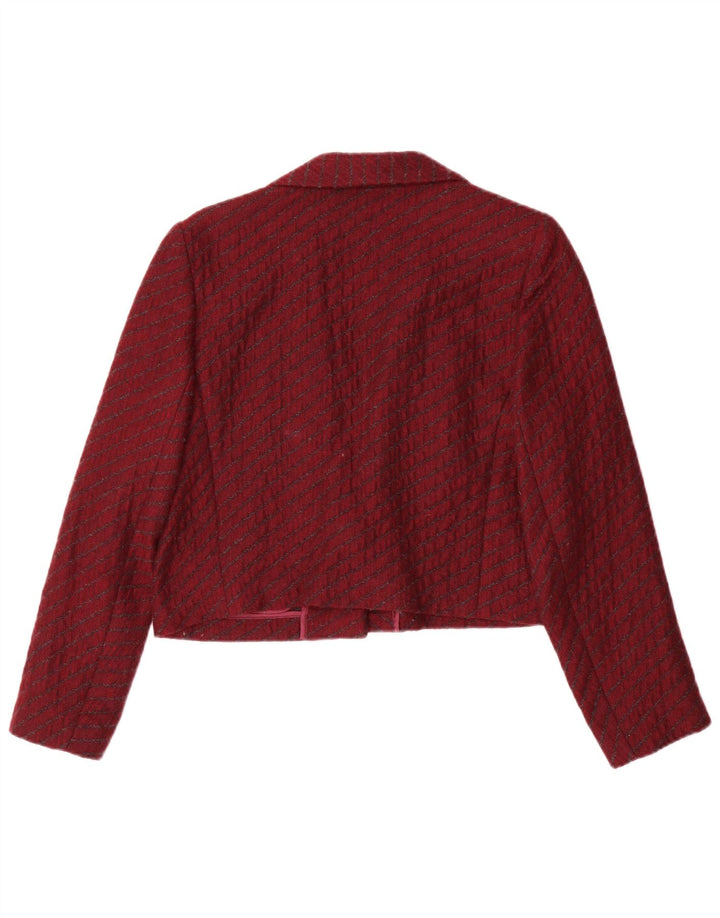 Vintage Womens Crop 1 Button Blazer Jacket IT 44 Medium Burgundy Striped