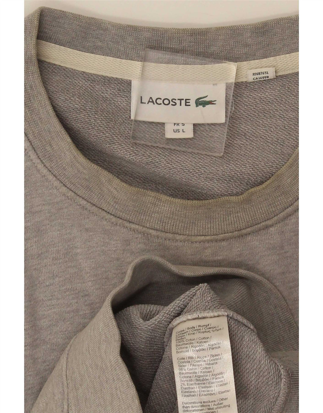 Lacoste Mens Graphic Sweatshirt Jumper Size 5 Large Grey Cotton