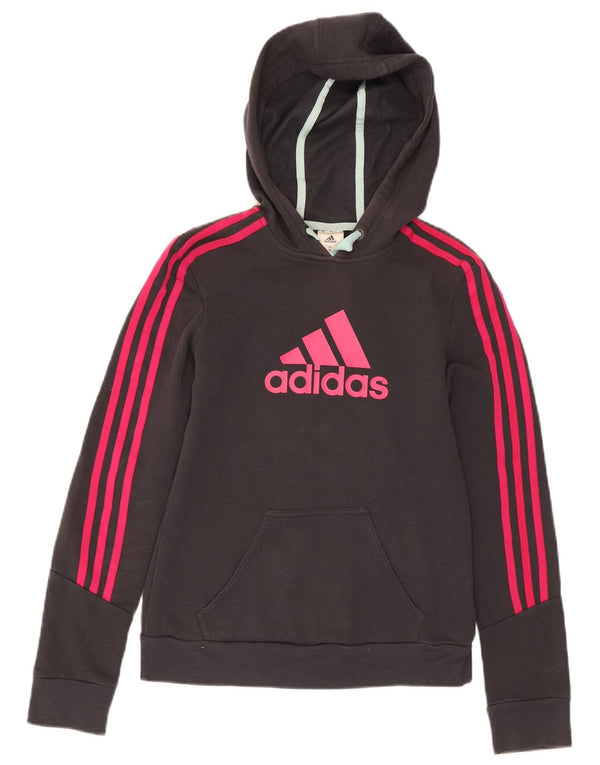 Adidas Womens Graphic Hoodie Jumper UK 4/6 XS Grey Cotton