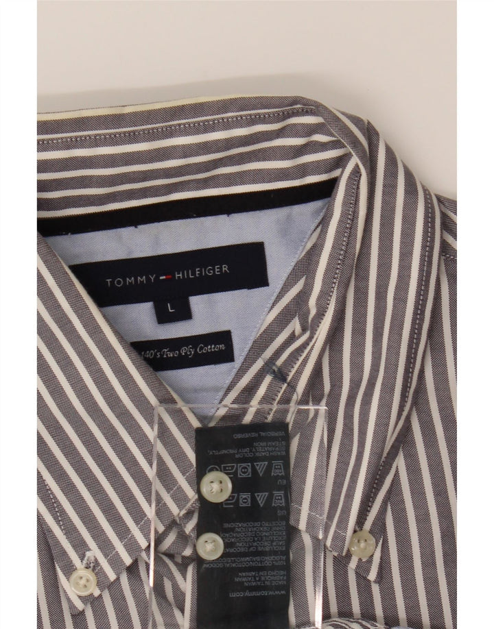 TOMMY HILFIGER Mens Shirt Large Grey Pinstripe Cotton Vintage Tommy Hilfiger and Second-Hand Tommy Hilfiger from Messina Hembry 