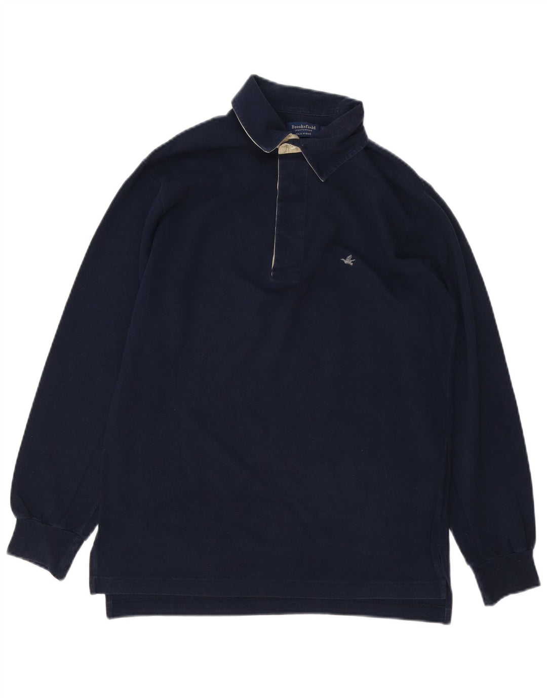 Brooksfield Mens Long Sleeve Polo Shirt IT 48 Medium Navy Blue Cotton