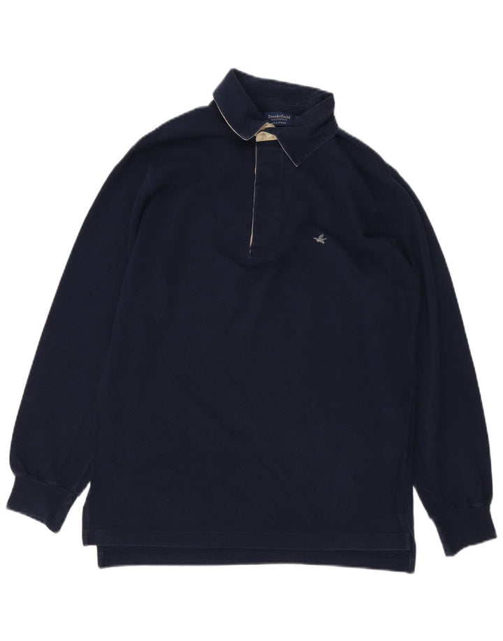 Brooksfield Mens Long Sleeve Polo Shirt IT 48 Medium Navy Blue Cotton