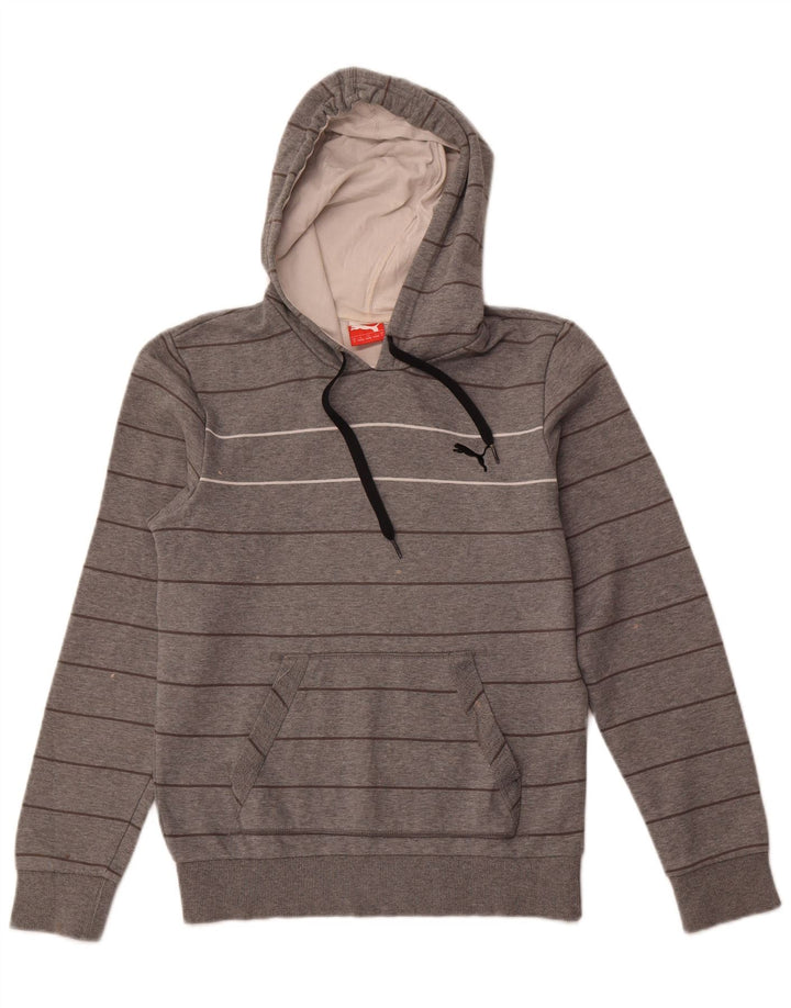 Puma Mens Hoodie Jumper Small Grey Striped Cotton