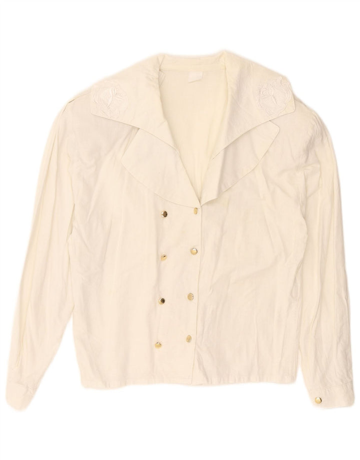 Vintage Womens Double Breasted Shirt Blouse UK 16 Large White