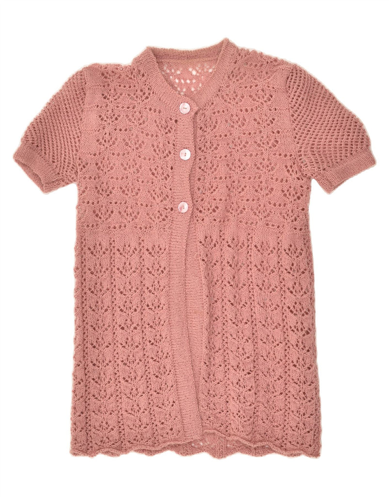 VINTAGE Womens Short Sleeve Crochet Cardigan Top UK 12 Medium Pink | Vintage Vintage | Thrift | Second-Hand Vintage | Used Clothing | Messina Hembry 
