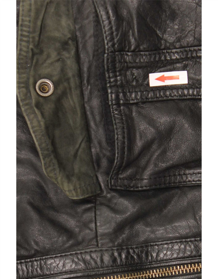 Massimo Dutti Mens Leather Jacket UK 42 XL Black Sheepskin