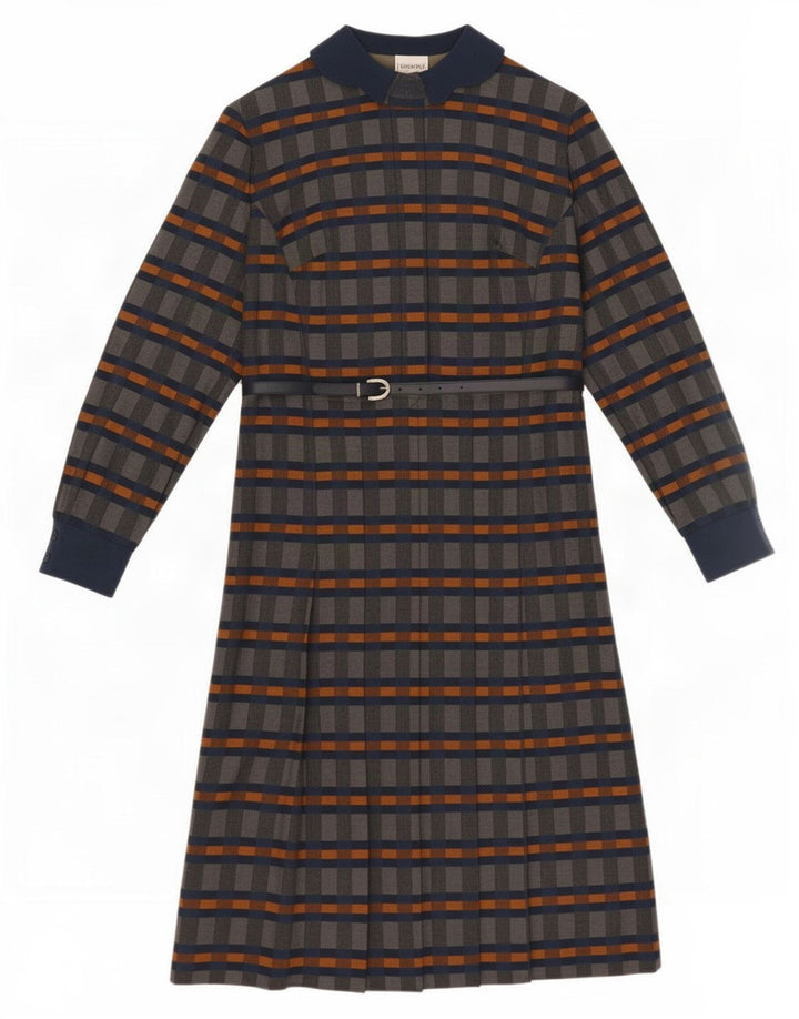 Vintage Womens Long Sleeve A-Line Dress IT 42 Medium Grey Check Polyester