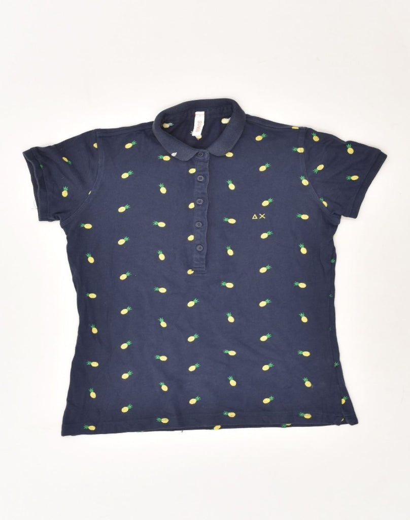 SUN68 Womens Polo Shirt UK 10 Small Navy Blue Spotted Cotton | Vintage Sun68 | Thrift | Second-Hand Sun68 | Used Clothing | Messina Hembry 