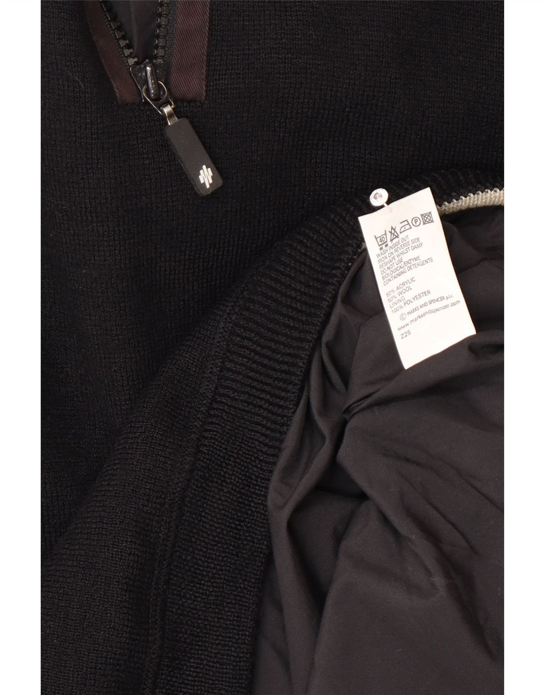 Marks & Spencer Mens Zip Neck Jumper Sweater Medium Black Acrylic