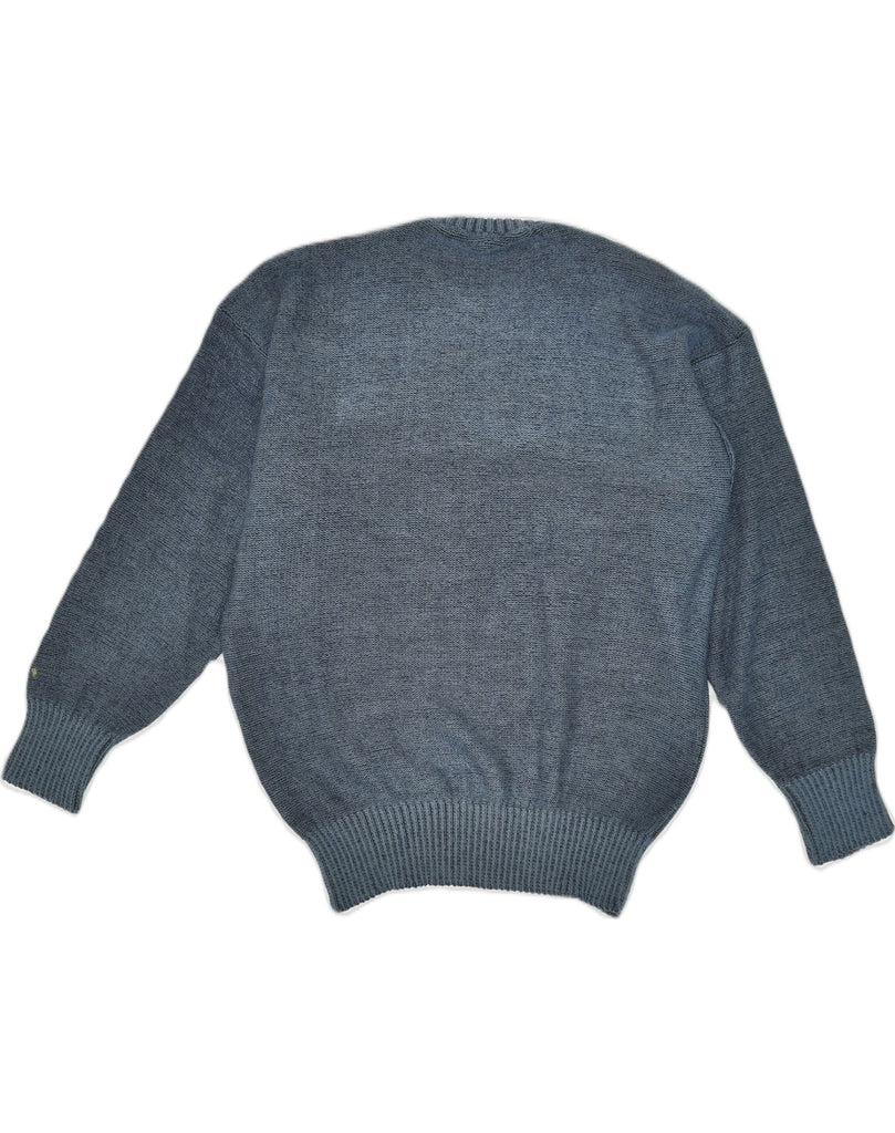 VINTAGE Mens Crew Neck Jumper Sweater Medium Blue Colourblock Cotton | Vintage Vintage | Thrift | Second-Hand Vintage | Used Clothing | Messina Hembry 