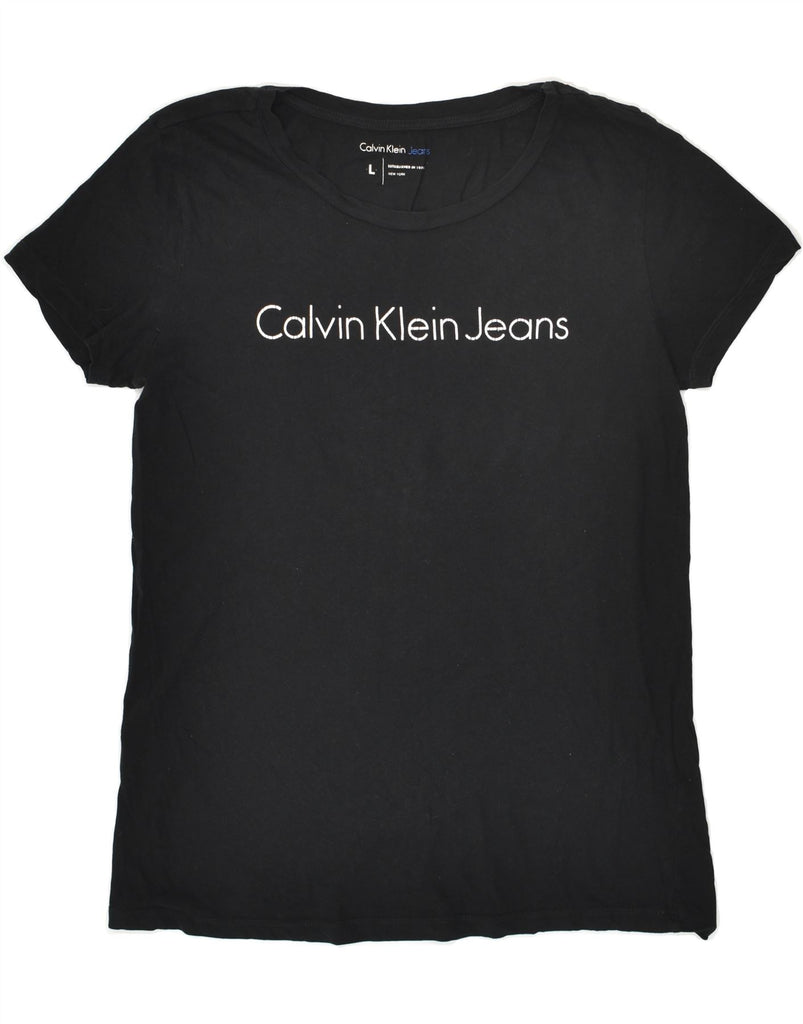 CALVIN KLEIN JEANS Womens Graphic T-Shirt Top UK 14 Large Black Cotton | Vintage Calvin Klein Jeans | Thrift | Second-Hand Calvin Klein Jeans | Used Clothing | Messina Hembry 