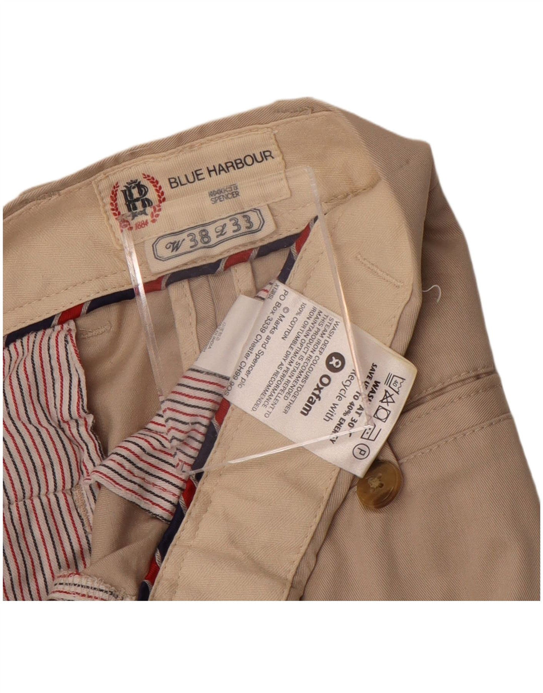 Marks & Spencer Mens Blue Harbour Straight Chino Trousers W38 L33 Beige