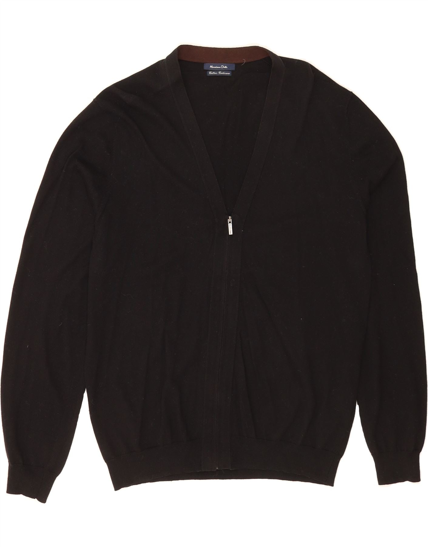MASSIMO DUTTI Womens Full Zip Cardigan Sweater UK 16 Large Black
