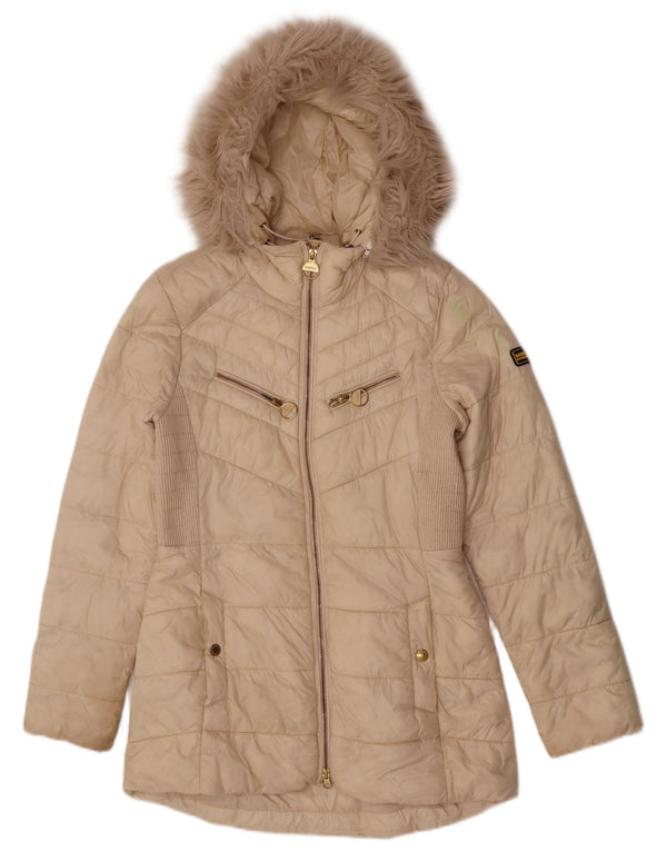 Barbour Womens Hooded Padded Coat UK 10 Small Beige Polyamide