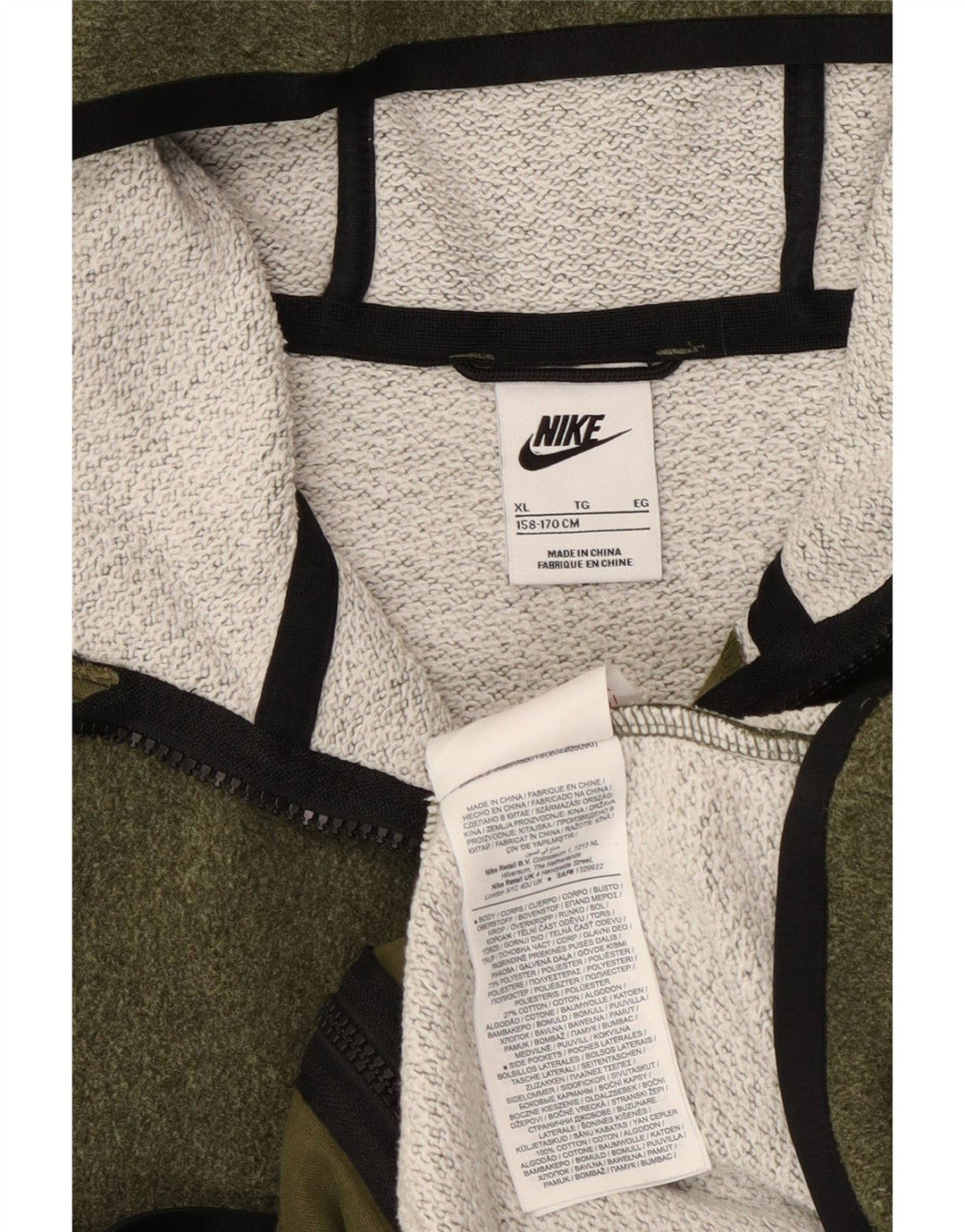 Nike Boys Zip Hoodie Sweater 13-14 Years XL Khaki Polyester