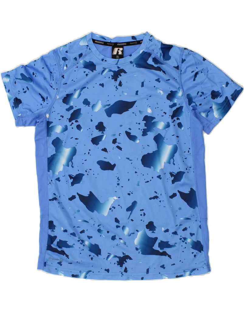 RUSSELL ATHLETIC Boys T-Shirt Top 15-16 Years 2XL  Blue Flecked Polyester Vintage Russell Athletic and Second-Hand Russell Athletic from Messina Hembry 